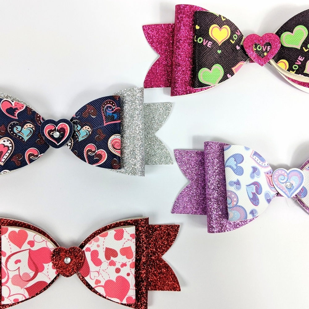 Lot of 4 Handmade Girls Heart Themed Hair Bows